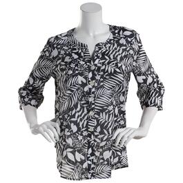 Plus Size Preswick & Moore Elbow Sleeve Leaf Casual Button Down