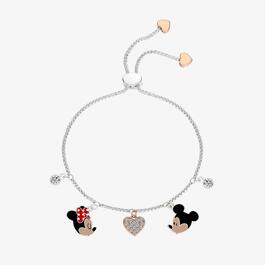 Shine Fine Silver Plated Mickey & Minnie Mouse Bolo Bracelet