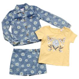 Toddler Girl Little Lass&#174; Daisy Denim Jacket w/ Tee & Skort Set