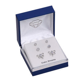 Boxed Silver-Tone 3pc. Solitaire & Dragonfly Stud Earrings