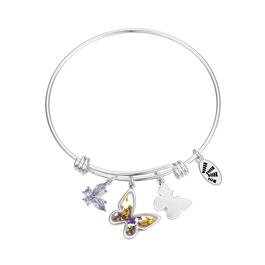 Shine Fine Silver Plated CZ Flowers Butterfly Kisses Bangle