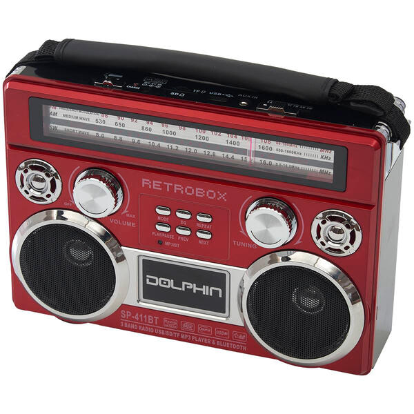 Dolphin Portable Retro Boombox Radio - Red - image 
