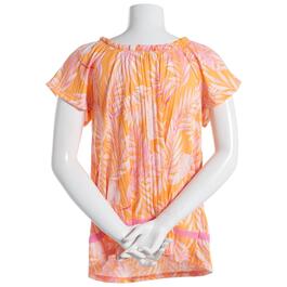 Womens Absolutely Famous Short Sleeve Tropical Marilyn Neck Blous