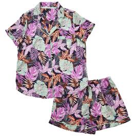 Womens Kensie Short Sleeve Leaf Notch Collar Shorty Pajama Set