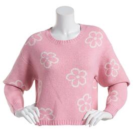 Juniors Plus No Comment Mossy Daisy Crew Neck Pullover Sweater