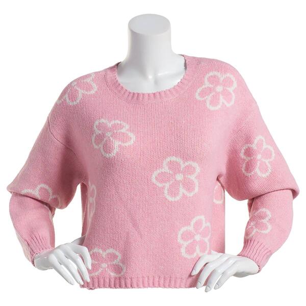 Juniors Plus No Comment Mossy Daisy Crew Neck Pullover Sweater - image 