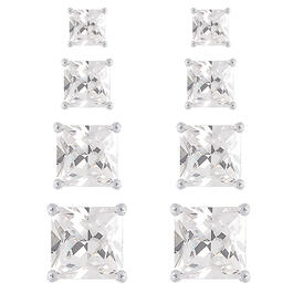 Sterling Silver Diamond Simulant Square Earrings