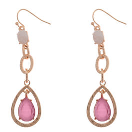 Ashley Cooper&#40;tm&#41; Linear Chain & Pink Stones Fish Hook Earrings
