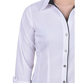 Womens NY Collection Solid Roll Sleeve Casual Button Down