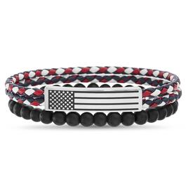 Mens Creed Two-Tone American Flag ID Braided & Bead Bracelet Set