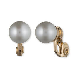 Anne Klein Gold-Tone White Pearl 10mm Stud Clip Earrings