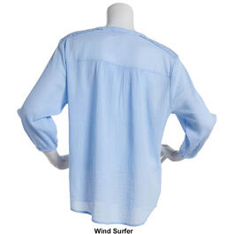 Plus Size Preswick &amp; Moore 3/4 Sleeve Embroidered Gauze Blouse