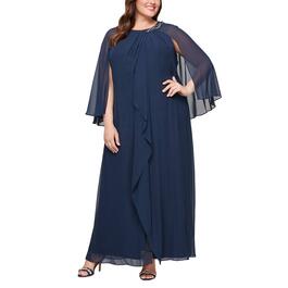 Plus Size SLNY Illusion Cape Sleeve Embellished Neck Gown