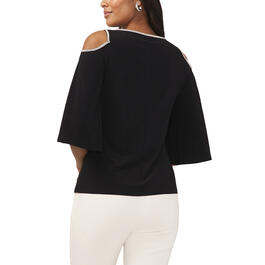 Womens MSK Keyhole Solid Cold Shoulder Blouse with Trim