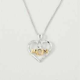 Marsala Diamond Mom Heart Two Tone Pendant Necklace
