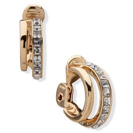 Anne Klein Gold-Tone Crystal Double Hoop Clip Earrings