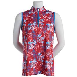 Womens Court Haley Betsy Sleeveless Floral Knit Polo w/Zip Neck
