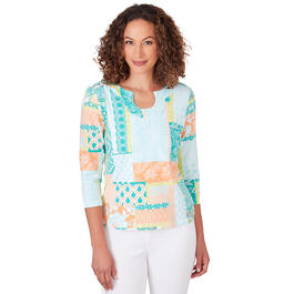 Womens Ruby Rd. Spring Breeze Knit Patchwork Tee