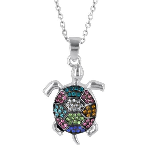 Crystal Kingdom Silver-Tone Multicolor Turtle Pendant - image 