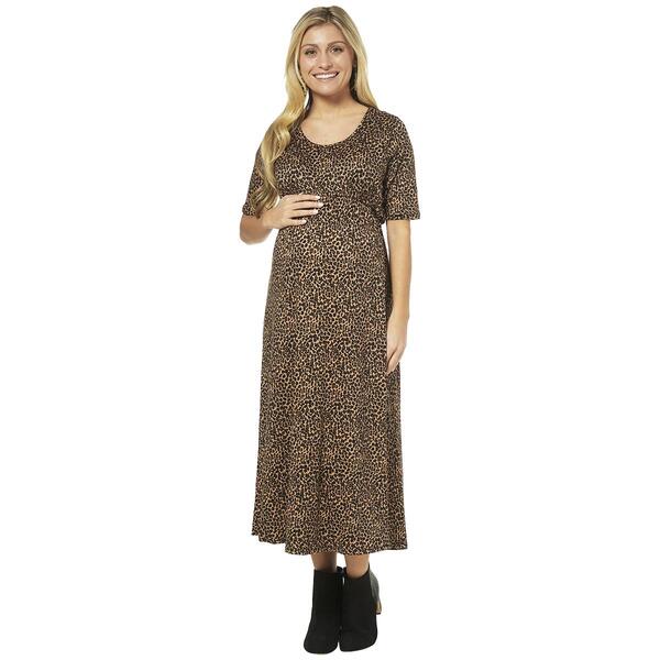 Womens Due Time Short Sleeve Leopard Empire Waist Maternity Dress - image 