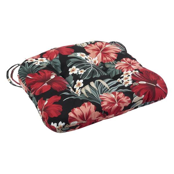 Jordan Manufacturing Black Floral Print Outdoor Seat Cushion - image 