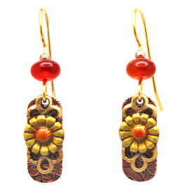 Silver Forest Gold-Tone Flower Beaded Accent Drop Earrings