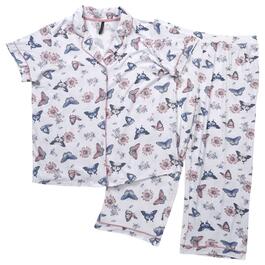 Womens Jaclyn Butterflies Notch Collar Capris Pajama Set