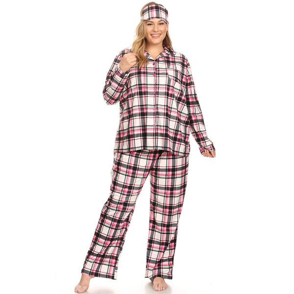 Plus Size White Mark 3pc. Pink Plaid Pajama Set - image 