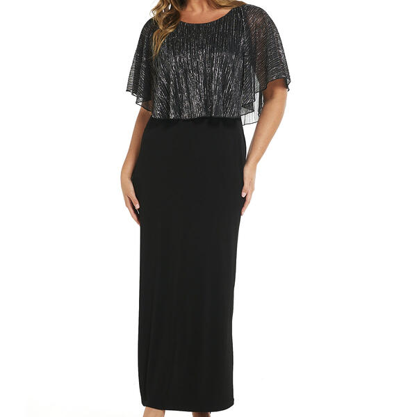Plus Size Connected Apparel Solid with Metallic Popover Gown