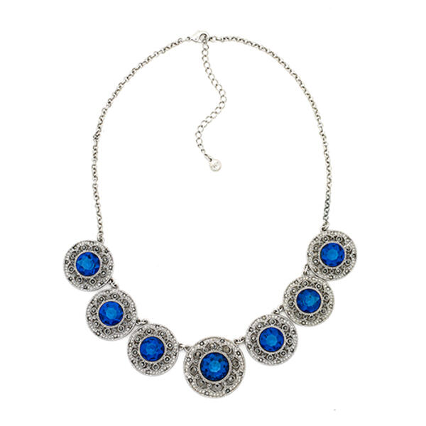 Roman Silver-Tone & Sapphire Collar Necklace - image 