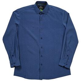 Mens Tom Baine Slim Fit Blue Geometric Dress Shirt