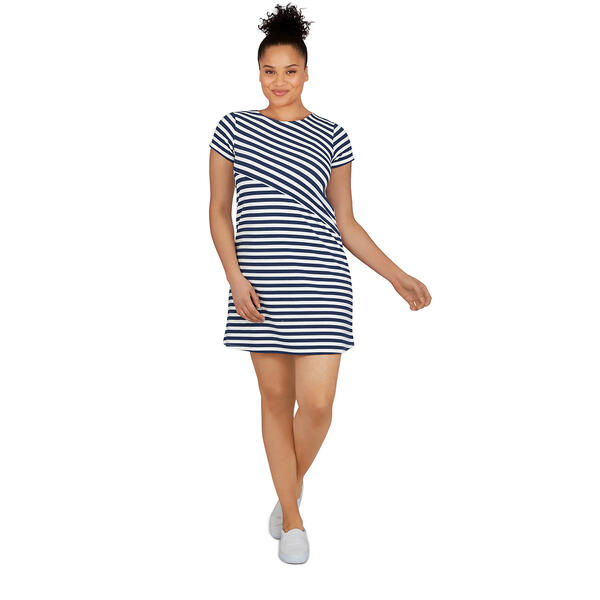 Womens Ruby Rd. Short Sleeve Asymmetric Stripe Dress - image 