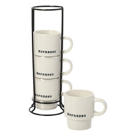 Azzure Stackable White Espresso Mugs with Rack - Set of 4