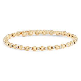 14kt. Gold Plated Diamond Cut Bead & Crystal Bracelet