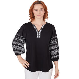 Womens Ruby Rd. Pattern Play Knit & Embroidered Solid Top