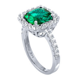 Gemstone Classics&#8482; Sterling Silver Emerald/Sapphire Halo Ring