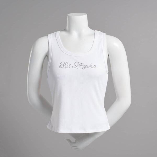 Juniors No Comment LA Girlie Ribbed Rhinestone Tank Top - image 