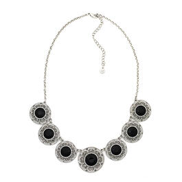 Roman Silver-Tone & Black Collar Necklace