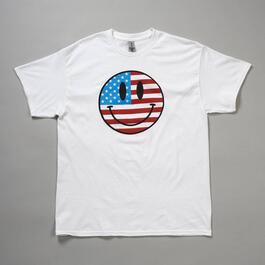 Mens Patriotic Smiley Face Flag Graphic T-Shirt - White