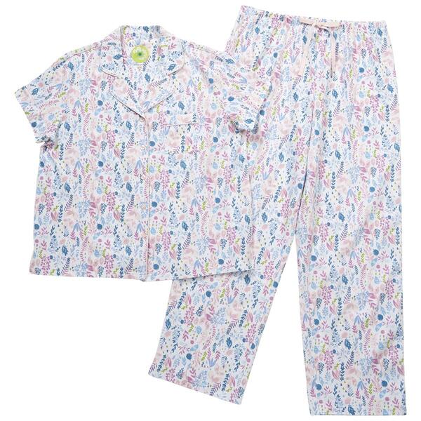 Womens White Orchid Short Sleeve Floral Garden Pajama Set - image 