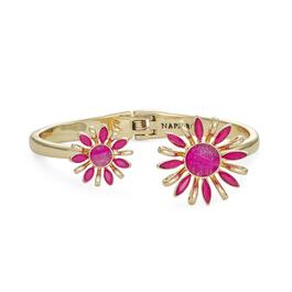 Napier Gold-Tone & Hot Pink Flowers Bangle Bracelet