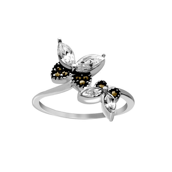 Marsala Genuine Marcasite Clear Crystal Butterfly Ring - image 