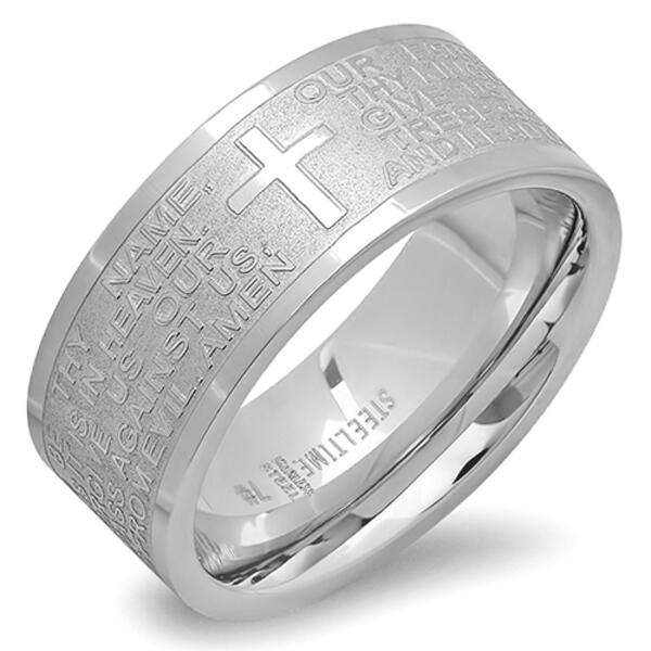 Unisex Steeltime Stainless Steel Our Father Prayer Band Ring - image 