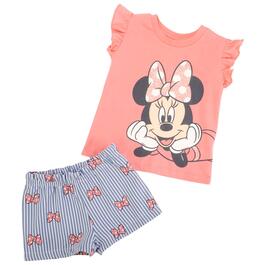 Toddler Girl Disney&#40;R&#41; Minnie Mouse Top & Pinstripe Bow Shorts Set