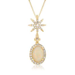 Genuine Opal Oval 0.15 ctw. Diamond 10kt. Gold Necklace