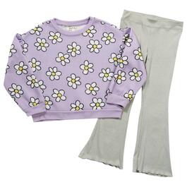 Girls &#40;7-10&#41; Derek Heart Pullover Floral Fleece & Flare Pant Set