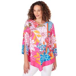 Womens Ruby Rd. Bright Blooms Woven Geo Crepe Blouse