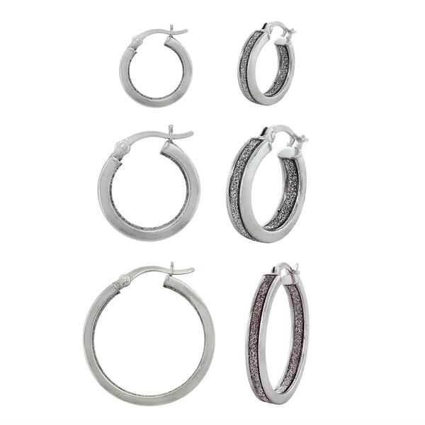 Forever New Sterling Silver Glitter Hoop Earrings - Set of 3 - image 