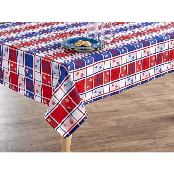 Cottage Classics&#40;R&#41; Red/White/Blue Plaid Star Tablecloth - image 