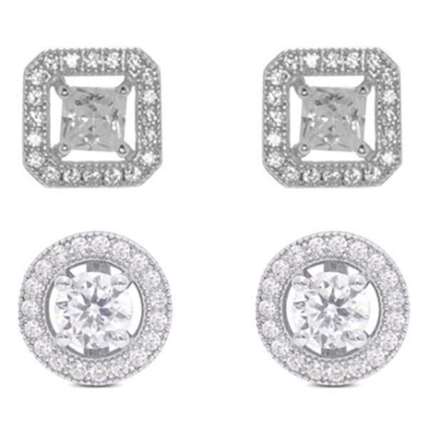 Sterling Silver Diamond Simulant 2pc. Earrings - image 